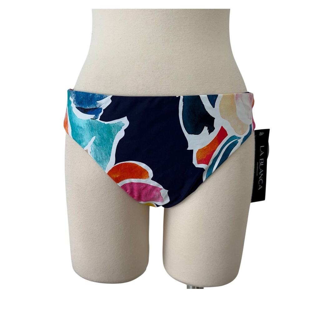 La Blanca Reversible Swim Hipster Bikini Bottom Blue Multicolor 10 NWT